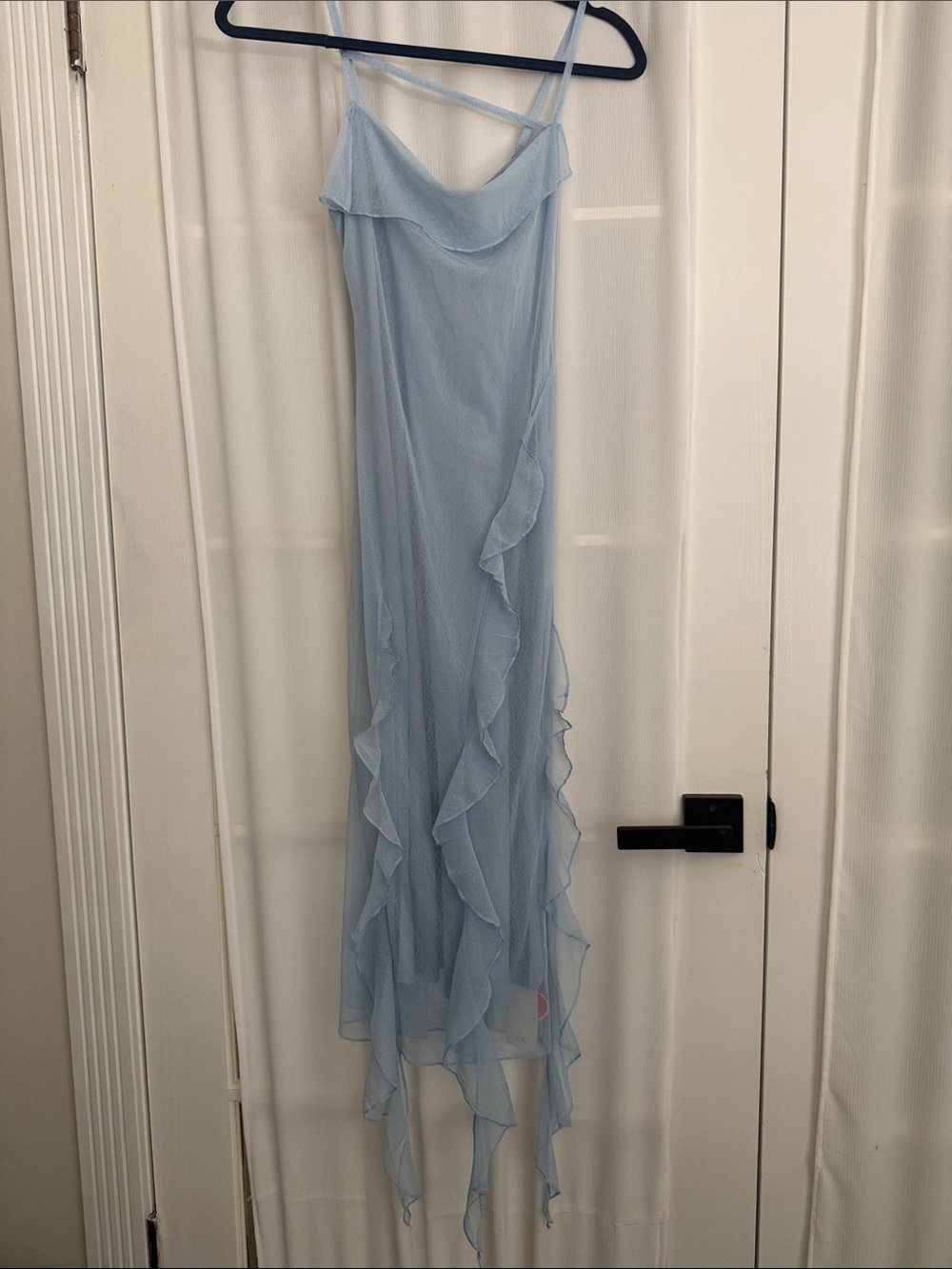 Light Blue Ruffle Maxi Dress - Elegant Women's Evening Slip